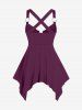 Plus Size Lace Up Zipper Crisscross Handkerchief Tank Top -  