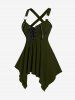 Plus Size Lace Up Zipper Crisscross Handkerchief Tank Top -  