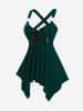 Plus Size Lace Up Zipper Crisscross Handkerchief Tank Top -  