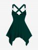 Plus Size Lace Up Zipper Crisscross Handkerchief Tank Top -  
