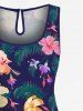 Plus Size Colorful Flower Tropical Leaf Print Hawaii Drawstring Pocket Jumpsuit -  