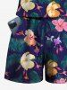 Plus Size Colorful Flower Tropical Leaf Print Hawaii Drawstring Pocket Jumpsuit -  