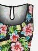 Plus Size Tropical Leaf Hibiscus Flowers Print Cinched Hawaii Romper -  