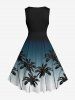 Plus Size Coconut Tree Flowers Ombre Colorblock Print 1950s Vintage Dress -  