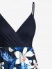 Plus Size Flowers Leaf Print Surplice Hawaii Cami Dress -  