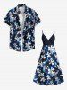 Plus Size Flowers Leaf Print Surplice Hawaii Cami Dress -  