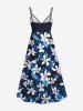 Plus Size Flowers Leaf Print Surplice Hawaii Cami Dress -  