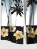 Plus Size Coconut Tree Flowers Ombre Colorblock Print Buttons Pocket Hawaii Shirt For Men - Noir L