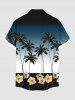 Plus Size Coconut Tree Flowers Ombre Colorblock Print Buttons Pocket Hawaii Shirt For Men -  