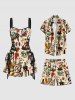 Short de Plage Feuille de Serpent et Fleur Imprimés Grande Taille - café lumière 8XL