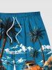 Short de Plage Hawaïen à Imprimé Cocotiers et Paysage Marin Grande-Taille pour Hommes - Bleu Ciel 8XL