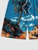 Short de Plage Hawaïen à Imprimé Cocotiers et Paysage Marin Grande-Taille pour Hommes - Bleu Ciel 8XL