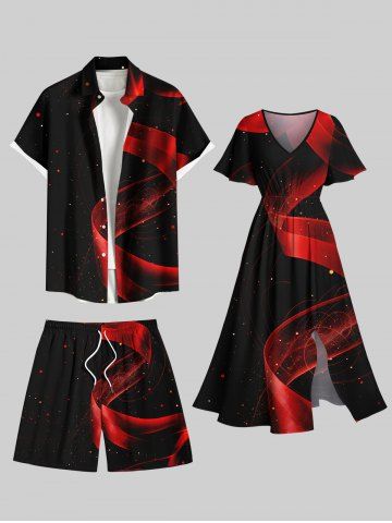 Ombre Ribbon Stars Galaxy Print Plus Size Matching Hawaii Beach Outfit For Couples - BLACK
