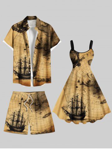 Costume de Plage Hawaiien Imprimé Carte Épissage Déchiré Grande Taille pour Couples