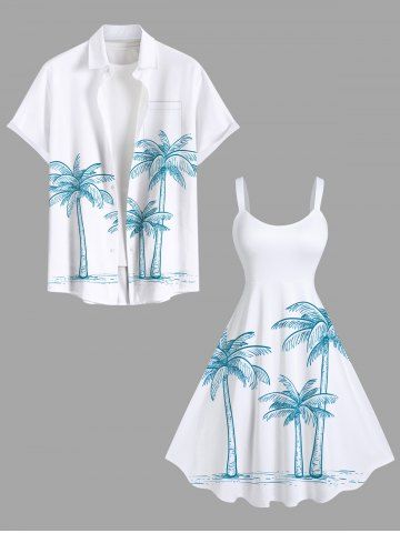 Tenue de Plage Contrastante Imprimé Cocotier Grande Taille pour Couples - CRYSTAL CREAM