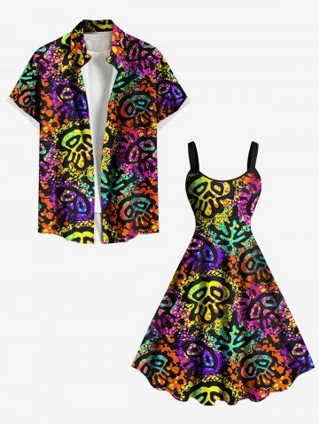 Tenue Costume Grande Taille Imprimée de Crâne et Éclaboussures de Peinture Colorées