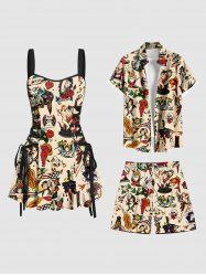 Skull Mermaid Fish Sailboat Beer Print Plus Size Matching Hawaii Beach Outfit For Couples -  