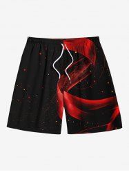Short de Plage Ombré Etoiles Galaxie Imprimée Grande Taille à Cordon - Noir 8XL