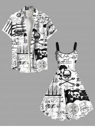 Ink Painting Skull Compass Rudder Letter Sailboat Cruise Print Plus Size Matching Hawaii Beach Outfit For Couples -  