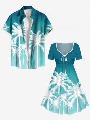 Coconut Tree Dip Dye Ombre Print Plus Size Matching Hawaii Beach Outfit For Couples -  