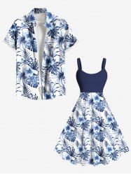 Floral Tropical Leaves Print Plus Size Matching Hawaii Beach Outfit For Couples -  