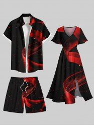 Ombre Ribbon Stars Galaxy Print Plus Size Matching Hawaii Beach Outfit For Couples -  