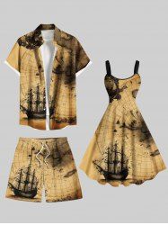 Distressed Map Sailboat Cruise Print Plus Size Matching Hawaii Beach Outfit For Couples -  
