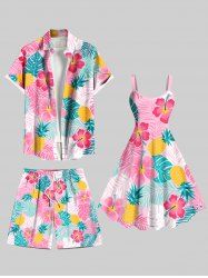 Tenue de Plage Feuille D'Ananas Fleur Imprimés de Grande Taille pour Couples - Rose clair 