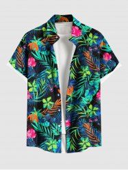 Chemise Imprimé à Fleurs et Feuilles Tropicales Grande Taille avec Boutons pour Homme - Noir 4XL