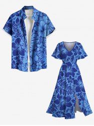 Hibiscus Flower Leaf Tropical Print Plus Size Matching Hawaii Beach Outfit For Couples -  