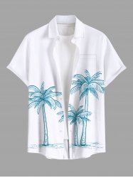 Plus Size Coconut Tree Print Buttons Pocket Hawaii Shirt For Men -  