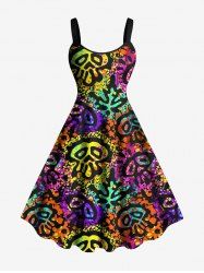 Plus Size Colorful Skulls Paint Splatter Print Tank Dress -  