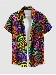Plus Size Colorful Skulls Paint Splatter Print Buttons Pocket Shirt For Men -  