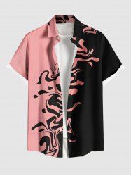 Plus Size Two Tone Contrast Colorblock Print Buttons Pocket Hawaii Shirt For Men -  