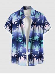 Plus Size Coconut Tree Ombre Striped Print Hawaii Button Pocket Shirt For Men -  