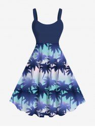 Plus Size Coconut Tree Ombre Striped Print Hawaii A Line Tank Dress -  