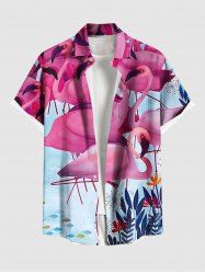 Chemise hawaïenne grande taille à imprimé flamant rose, fleur, feuille, poisson, boutonnée et poche pour homme - Rouge XL