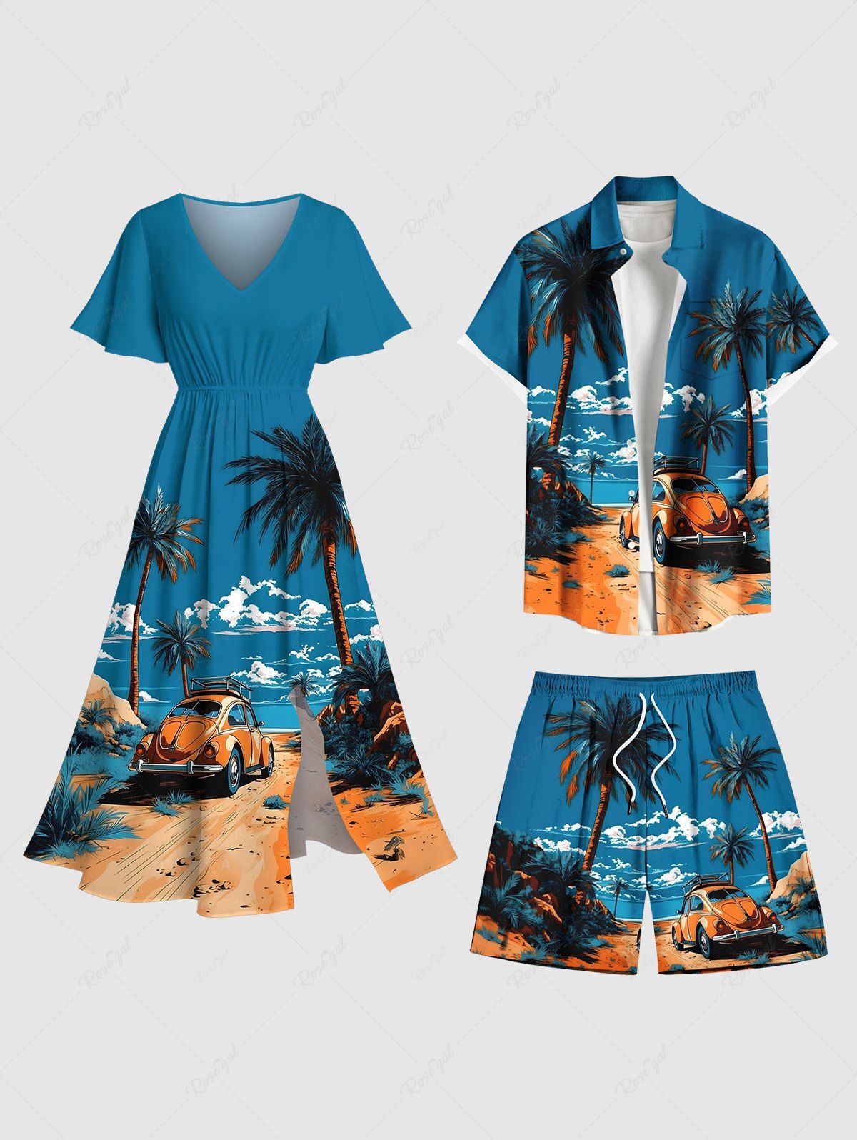 Tenue de Plage Grande Taille Imprimé Paysage de Cocotiers et Paysage Marin Bleu Ciel 