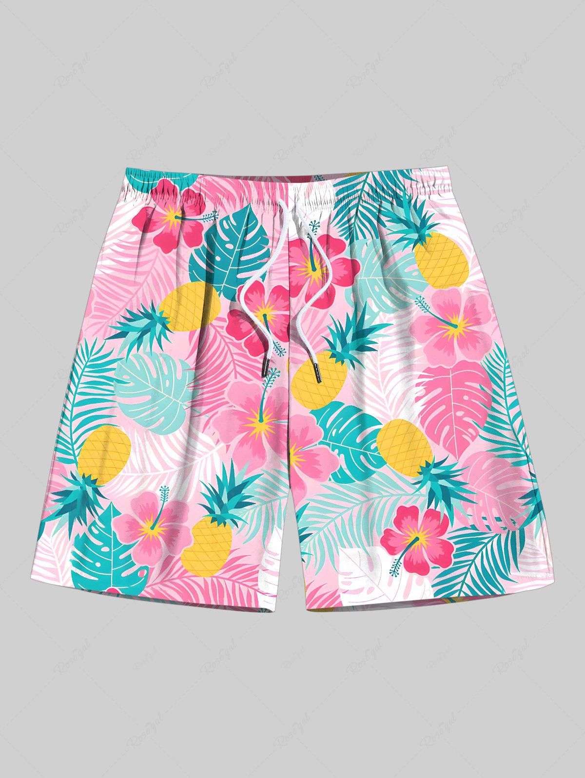 Short de Plage Hawaïen Feuille Tropicale Fleur Imprimées de Grande Taille pour Homme Rose clair 8XL