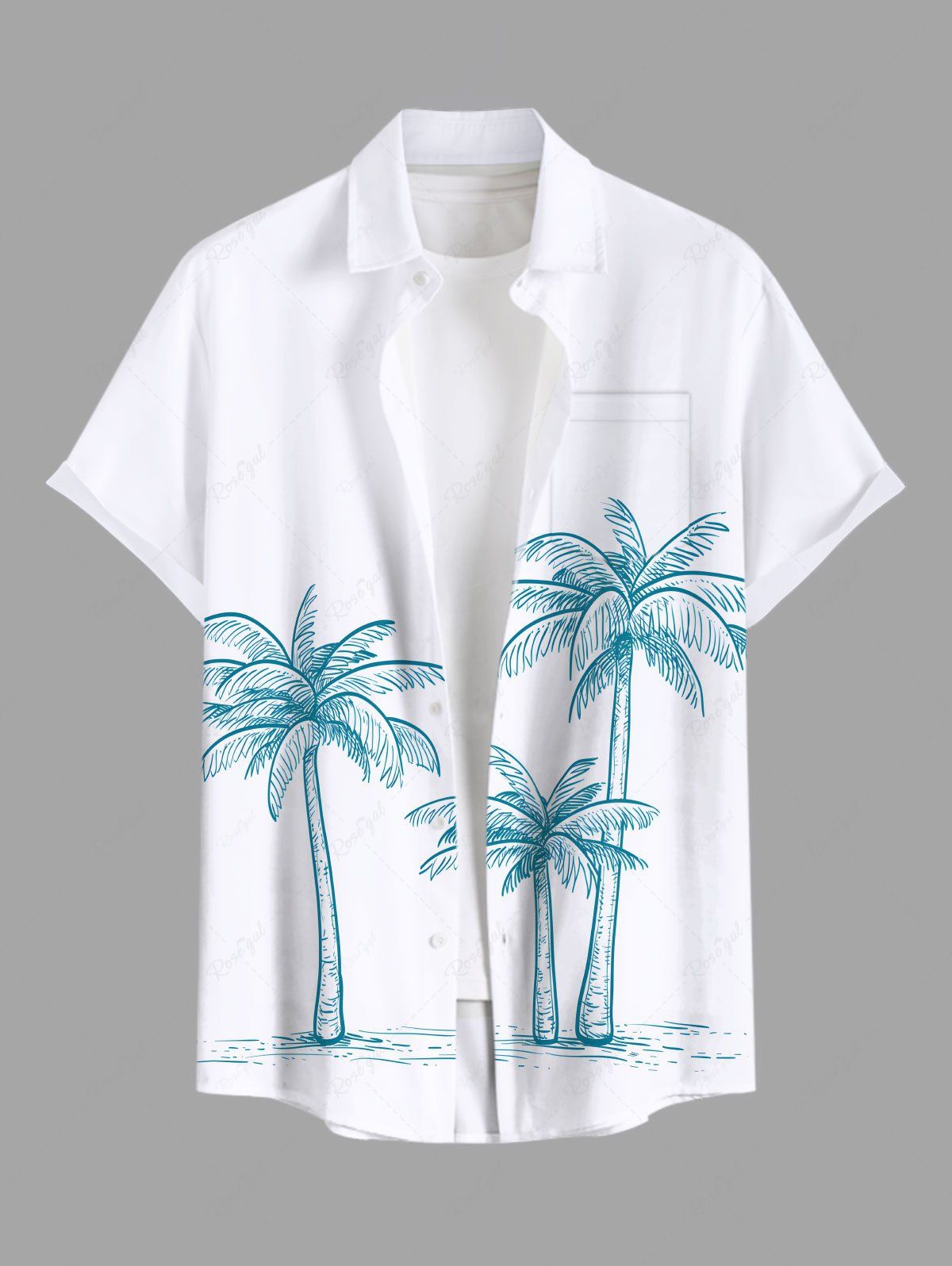 Chemise Imprimé Cocotier à Boutons Grande Taille avec Poche pour Homme Blanc de Crème  6XL