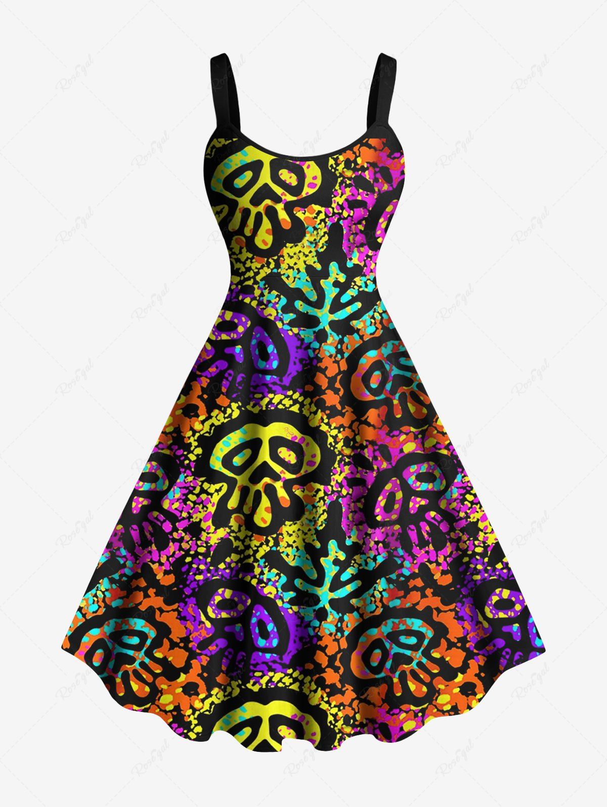 Best Plus Size Colorful Skulls Paint Splatter Print Tank Dress  