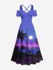 Coconut Tree Moon Sea Ombre Sky Print Plus Size Matching Hawaii Beach Outfit For Couples -  