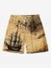 Distressed Map Sailboat Cruise Print Plus Size Matching Hawaii Beach Outfit For Couples -  