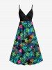 Costume de Plage Grande Taille Imprimé à Fleurs et Feuilles Tropicales - Noir 