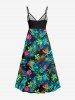 Costume de Plage Grande Taille Imprimé à Fleurs et Feuilles Tropicales - Noir 