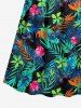 Costume de Plage Grande Taille Imprimé à Fleurs et Feuilles Tropicales - Noir 