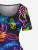 Coconut Tree Flamingo Juice Sun Neon Print Plus Size Matching Hawaii Beach Outfit For Couples -  