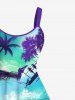 Robe débardeur trapèze hawaïenne grande taille à imprimé paysage marin ombré et fleurs de cocotier - Bleu L