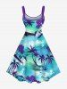 Robe débardeur trapèze hawaïenne grande taille à imprimé paysage marin ombré et fleurs de cocotier - Bleu L