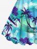 Robe débardeur trapèze hawaïenne grande taille à imprimé paysage marin ombré et fleurs de cocotier - Bleu L